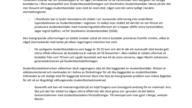 ​Tveksamt om stöd ger fler studentbostäder