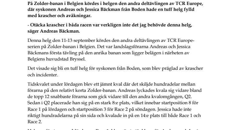 Mardrömshelg för Bäckmans på Zolder