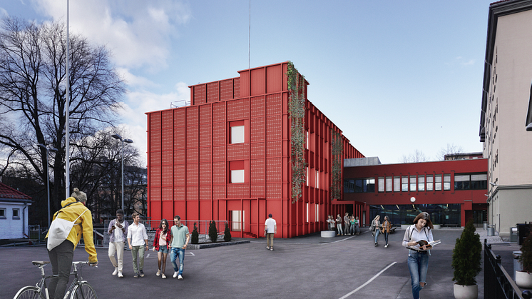 Sofienberg skole skal rehabiliteres og har byggevarer til overs. Illustrasjon av skolen etter rehabiliteringen. Illustrasjon: Undervisningsbygg.