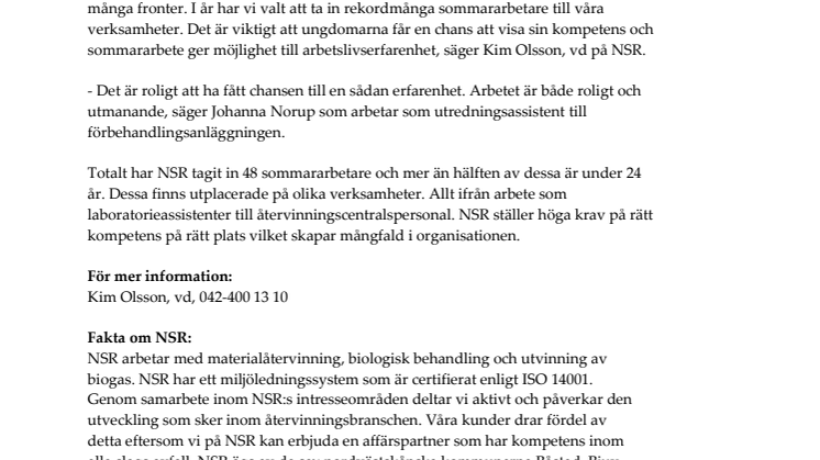 NSR skapar rekordmånga arbetsmöjligheter för unga