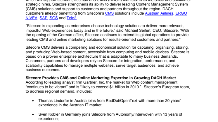 Sitecore Extends Operations to Germany 