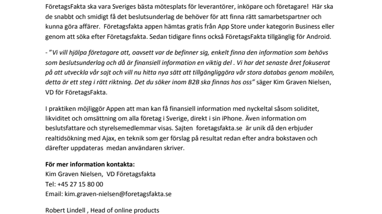 FöretagsFakta - den bästa B2B mötesplatsen i iPhone