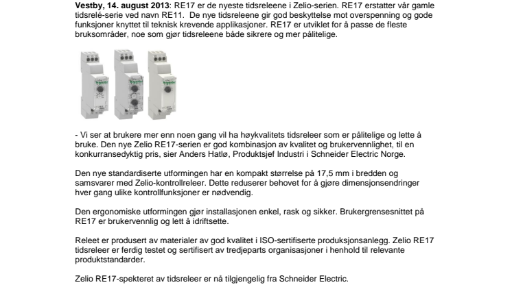 Nye Zelio RE17 tidsrelé er pålitelig og lett å bruke