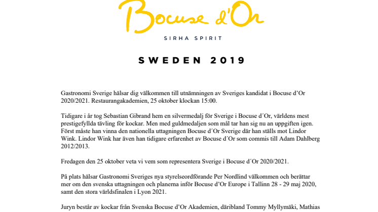 Pressinbjudan Bocuse d'Or Sverige 