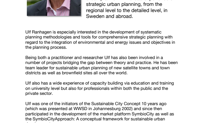 Professor Ulf Ranhagen is one of the speakers at the Urban Agriculture Summit, January 2013