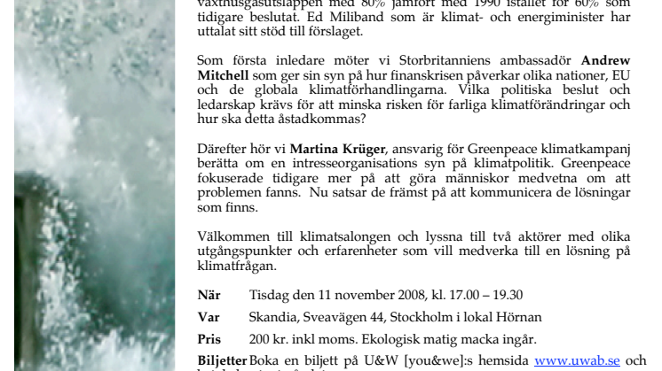 Inbjudan till Klimatsalong 11 november 2008 om klimat & politik