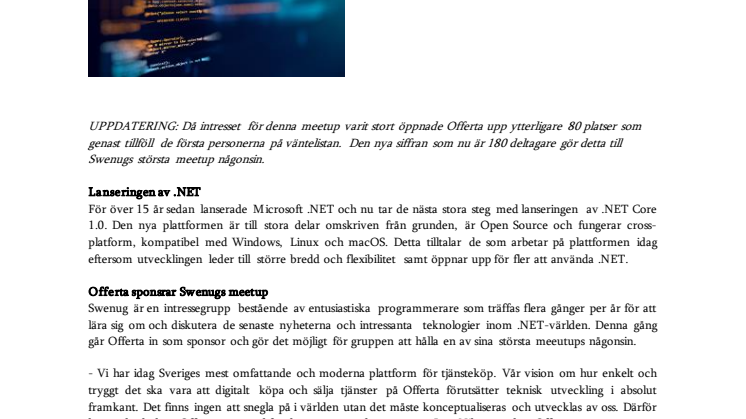 Offerta sprider kunskap om nästa .NET 