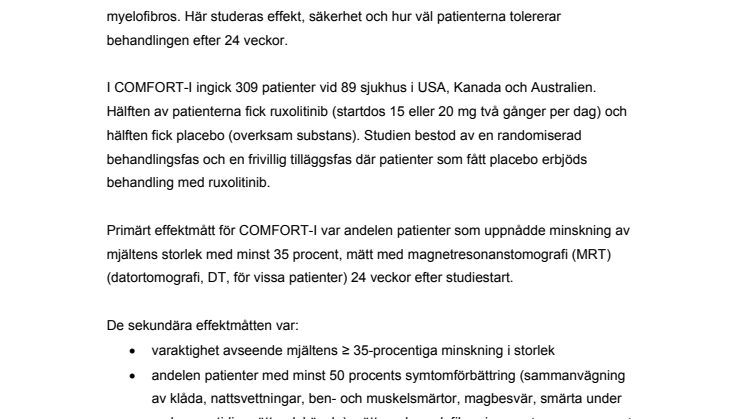 Fakta om COMFORT – två studier om myelofibros och ruxolitinib