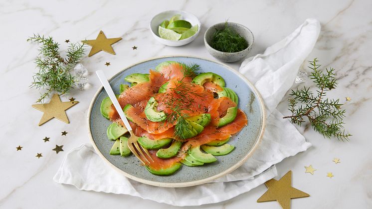 Røkt laks og avokado carpaccio