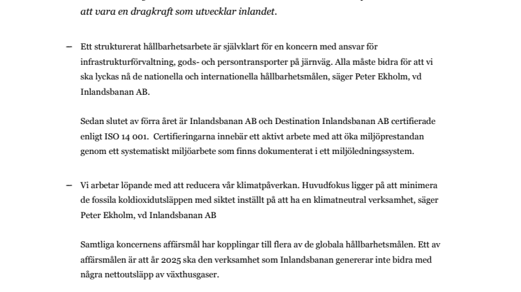 Miljöcertifiering – en del av Inlandsbanans bidrag för att nå de globala hållbarhetsmålen