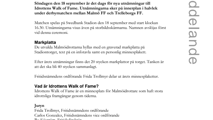 Nya namn till Idrottens Walk of Fame