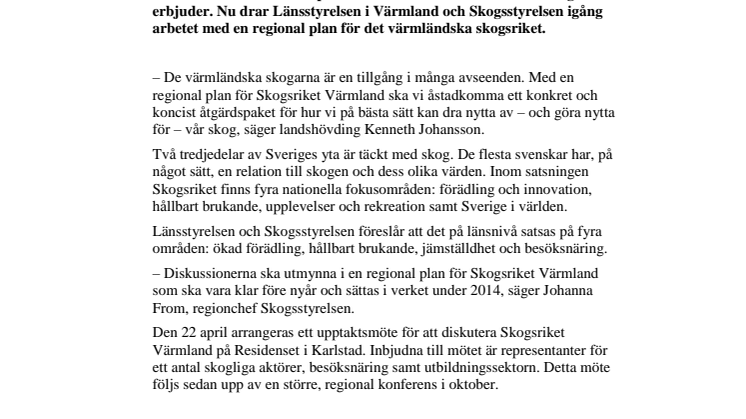 Regional plan för Skogsriket Värmland ska tas fram