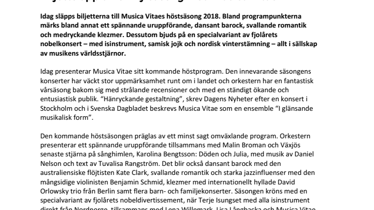 Biljettsläpp till en ny säsong med Musica Vitae