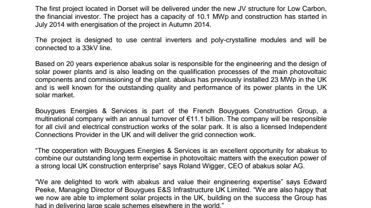 abakus BYes solar UK Limited signs 10.1 MWp project in the UK as EPC and O&M provider 