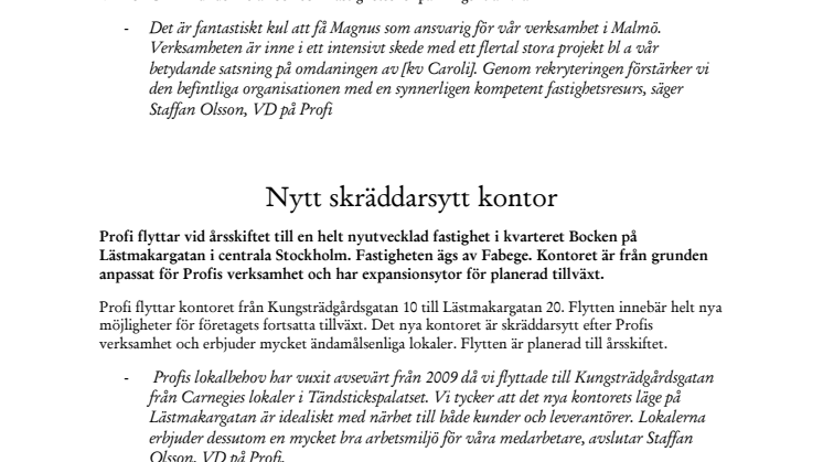 Magnus Ungmark till Profi & nytt skräddarsytt kontor