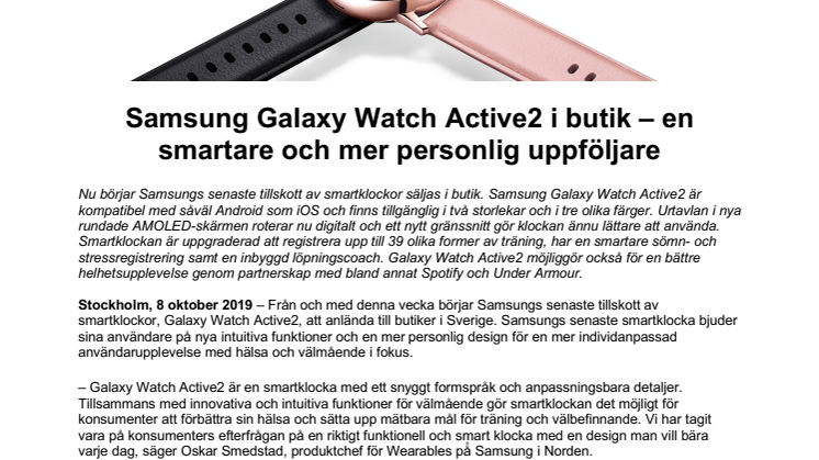 Samsung Galaxy Watch Active2 i butik – en smartare och mer personlig uppföljare
