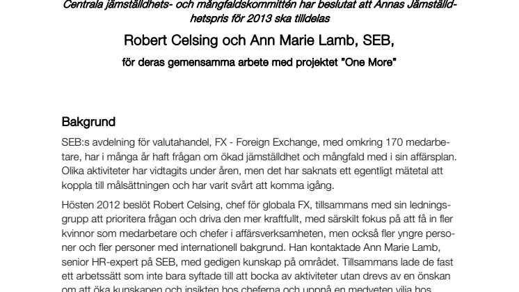 Bakgrund och motivering Anna-priset 2013