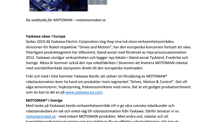 MOTOMAN® får en egen webbsida