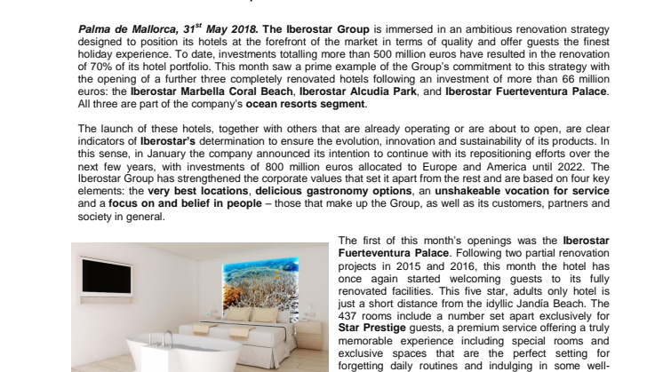 ​Iberostar investerar 66 miljoner euro vid renovering av tre hotell i Spanien