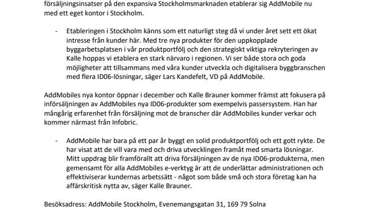 AddMobile förstärker försäljningsorganisationen och öppnar kontor i Stockholm