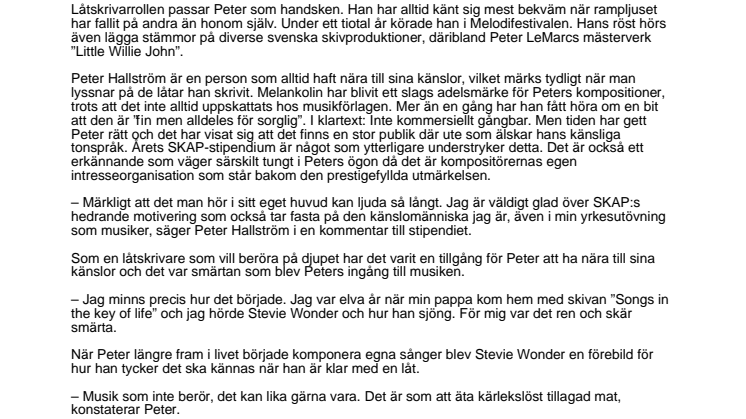 Peter Hallström får SKAP-stipendium