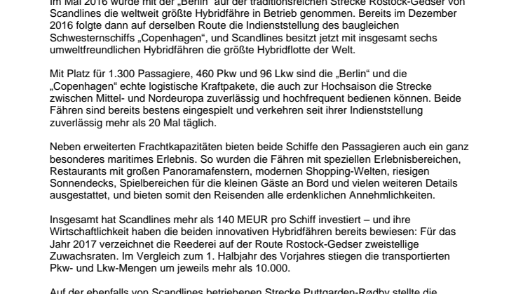 Scandlines anno 2017 – der Erfolg geht weiter