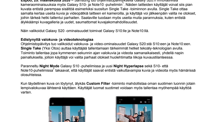 Nappaa kuviisi entistä enemmän –  Uusia kameraominaisuuksia Galaxy S10:lle ja Note10:lle