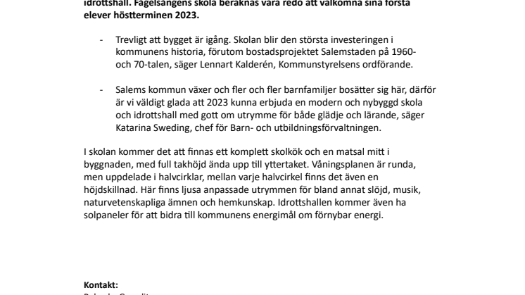 Nu påbörjas bygget av Fågelsångens skola