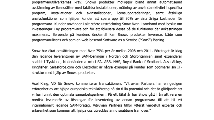 Vitruvian Partners investerar i Snow Software