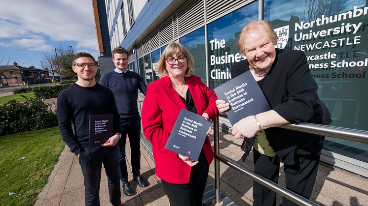 Mary Davies, Chairman of The Marketing Trust with Dr Julie Crumbley, Craig Bradshaw and Dr Matt Sutherland (rear) from Newcastle Business School 
