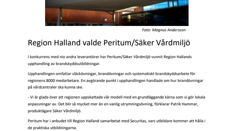 Region Halland valde Peritum/Säker Vårdmiljö