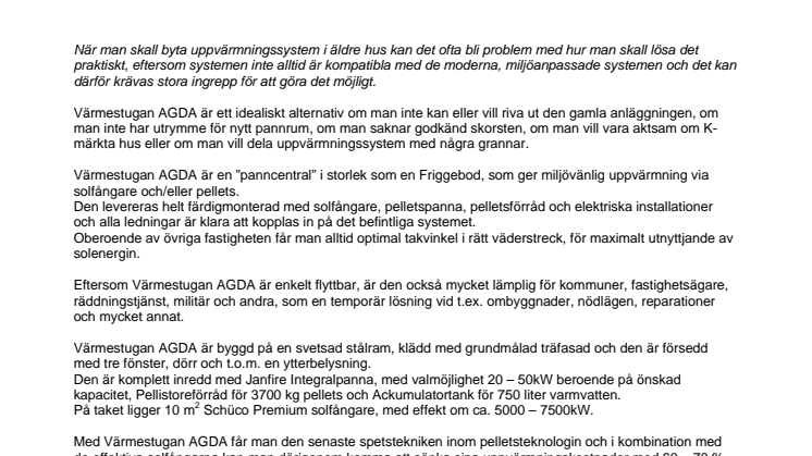Värmestugan AGDA – ett klimatsmart alternativ för uppvärmning