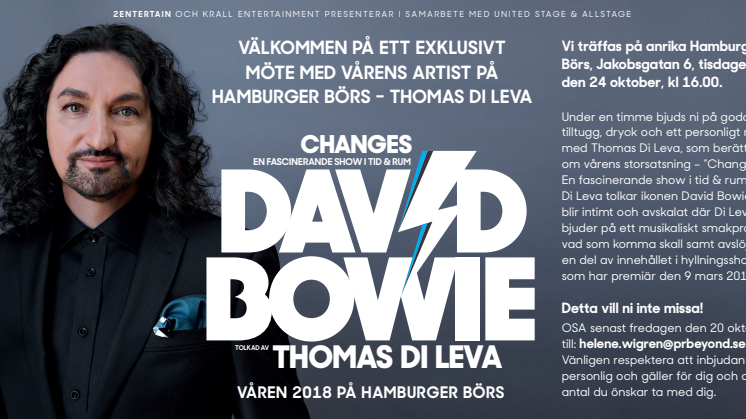 Inbjudan - Välkommen på ett exklusivt möte med vårens artist på Hamburger Börs - Thomas Di Leva