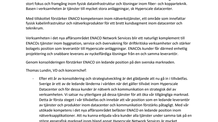 ENACO växer – fokuserar på Hyperscale-marknaden genom nytt affärsområde