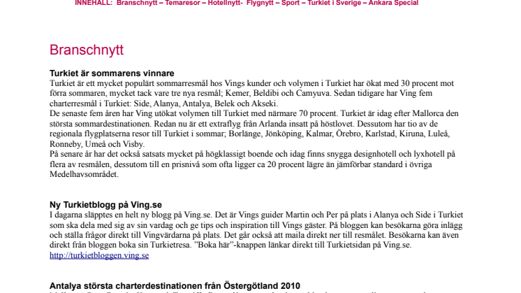 Nyhetsbrev Maj - Juni  från Turkiska Turistbyrån