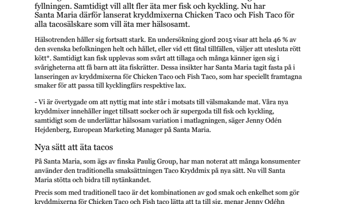Tacos med fisk eller kyckling - Santa Marias nya kryddmixer ska skapa variation