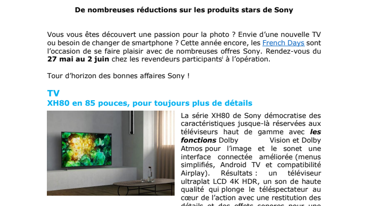 Les French Days avec Sony - Bonnes affaires garanties !