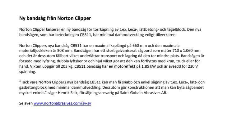 Ny bandsåg från Norton Clipper