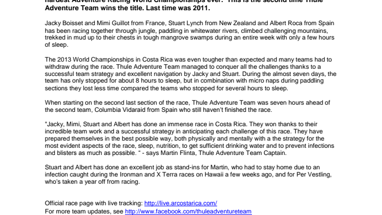 Thule Adventure Team World Champions Once Again! 