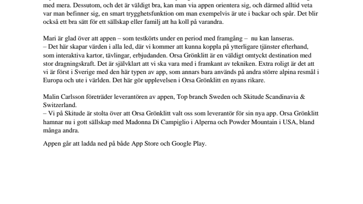 Orsa Grönklitt lanserar en ny app.
