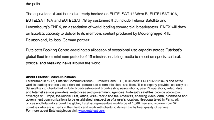 ​​German federal election: capacity on four Eutelsat satellites mobilised for TV coverage by German and international media outlets