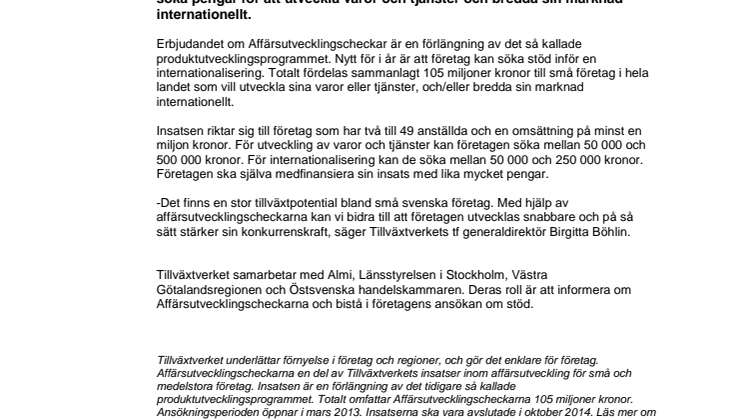 105 miljoner till utveckling av svenska småföretag