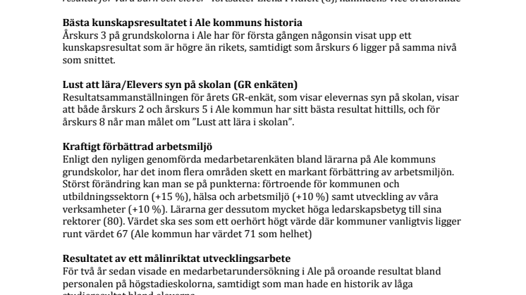 Positiva resultat i Ales skolor