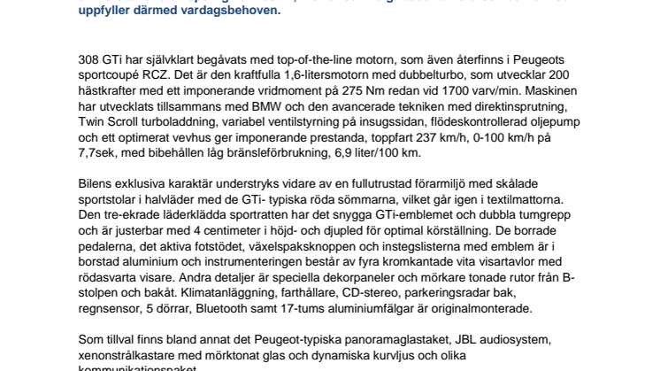 Sverigepremiär för ännu en Peugeotracer - nya 308 GTi