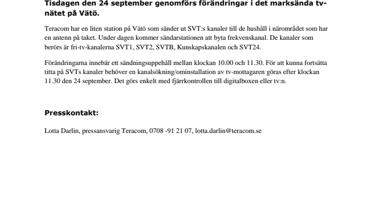 Ny frekvens för tv på Vätö