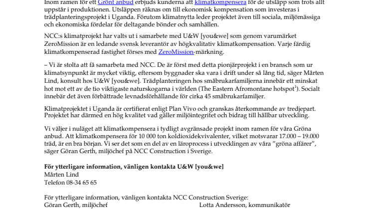 NCC klimatkompenserar för 10 000 ton CO2e