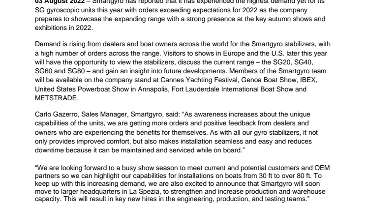 August 2022 - Smartgyro reports high demand in 2022 and reveals its autumn show schedule.FINAL.approved.pdf