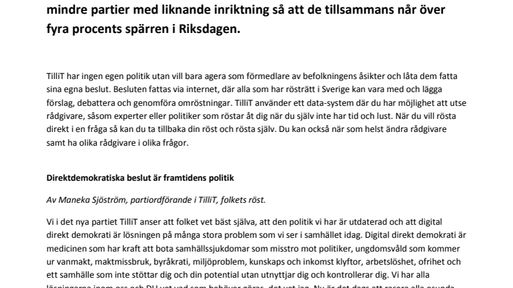 Ett nytt politiskt parti har bildats i Sverige