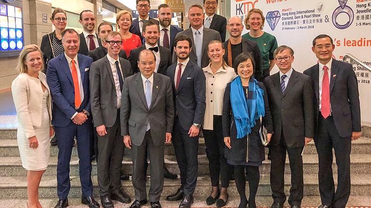 Middagssällskapet första dagen HKH Prins Carl-Philip, Chief Secretary Matthew Cheung och innovations och utbildningsministern. Generalkonsul Helena Storm, Marie-Claire Maxwell, Business Sweden hela edtech-delegationen och prominenta gäster. 
