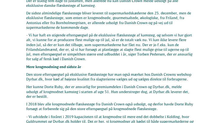 Danish Crown har næsten udsolgt af flæskesteg